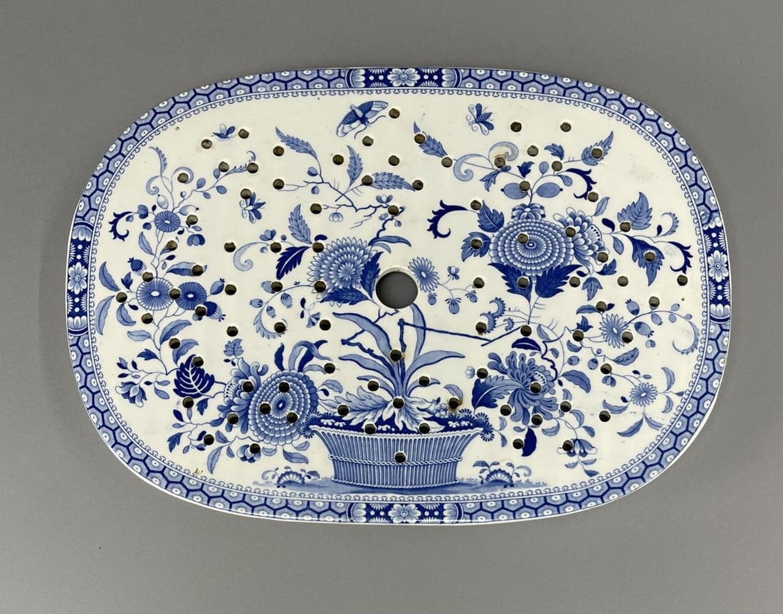 19th Century Blue & White Meat Platter Drainer (1 of 4)