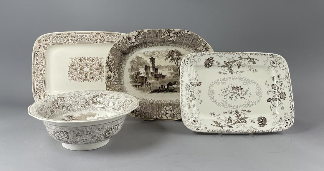 4 Large Pieces 19th C. English Brown Transferware (1 of 11)
