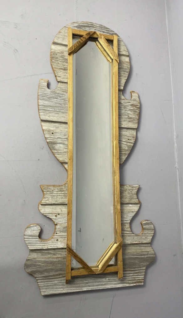 Primitive Scrolled Clapboard Framed Mirror (1 of 4)