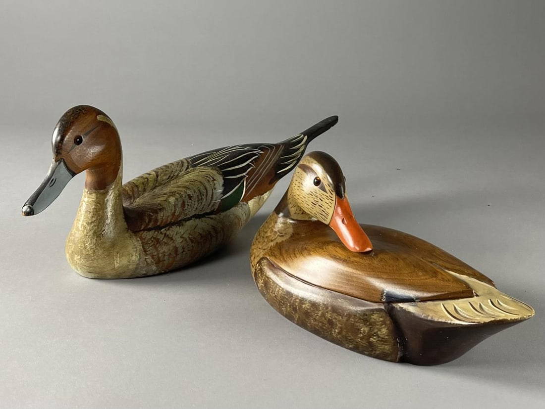 2 Signed Hand Made Wooden Duck Decoys Auction