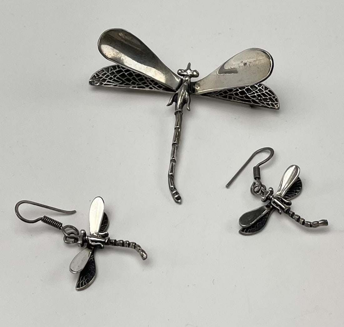 Sterling Silver Dragonfly Brooch and Earrings Set (1 of 6)