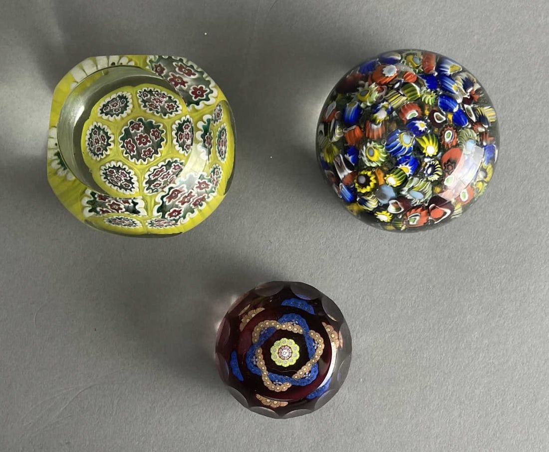 Three Millefiore Art Glass Paperweights (1 of 6)