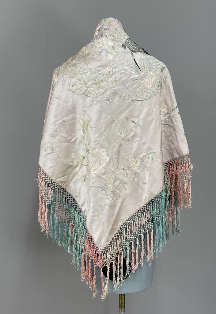 Bird and Flower Embroidered Chinese Silk Shawl (1 of 8)