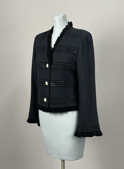 St. John Black Sparkle Ruffle Evening Jacket (1 of 5)