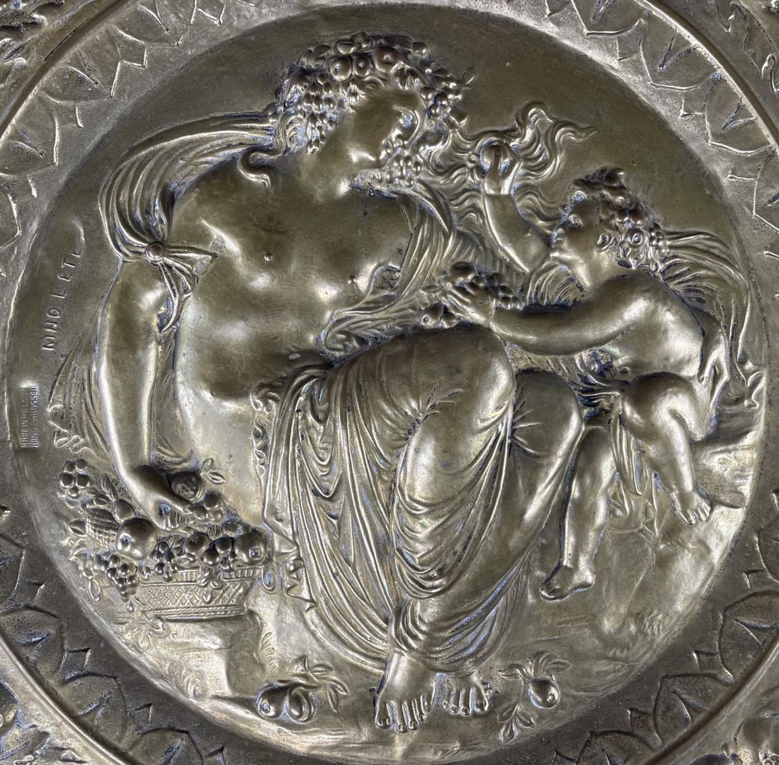 Large Belgian Embossed Brass Charger Plaque (1 of 4)