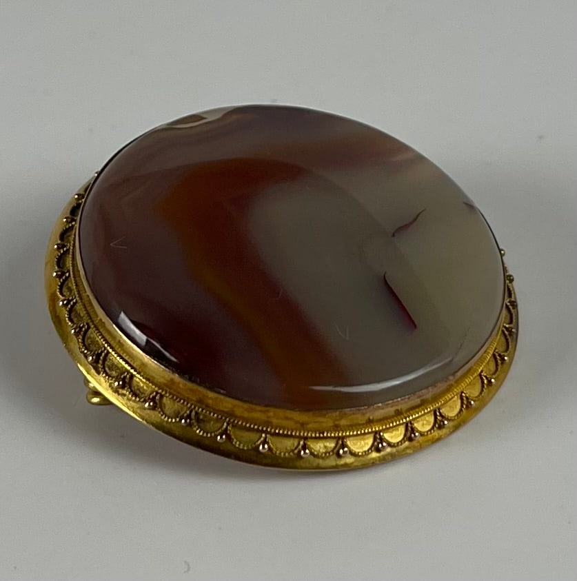 Large Victorian Gold Framed Agate Brooch (1 of 4)