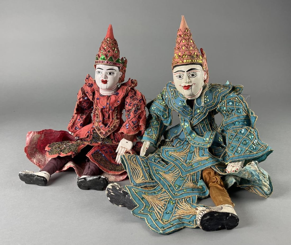 2 Elaborately Costumed Burmese Marionette Puppets (1 of 7)
