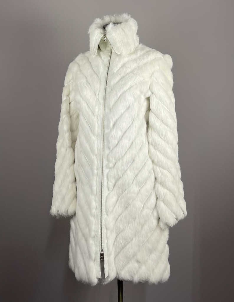 Guess White Leather and Rabbit Fur Coat (1 of 7)