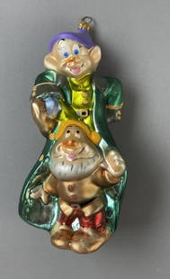 Christopher Radko Disney Snow White Ornament: Christopher Radko Disney Snow White and the Seven Dwarfs glass Christmas ornament "At the Party" 1999 Dopey and Sneezy Sculpture Event exclusive, limited edition number 1454 of 3500. Includes box and