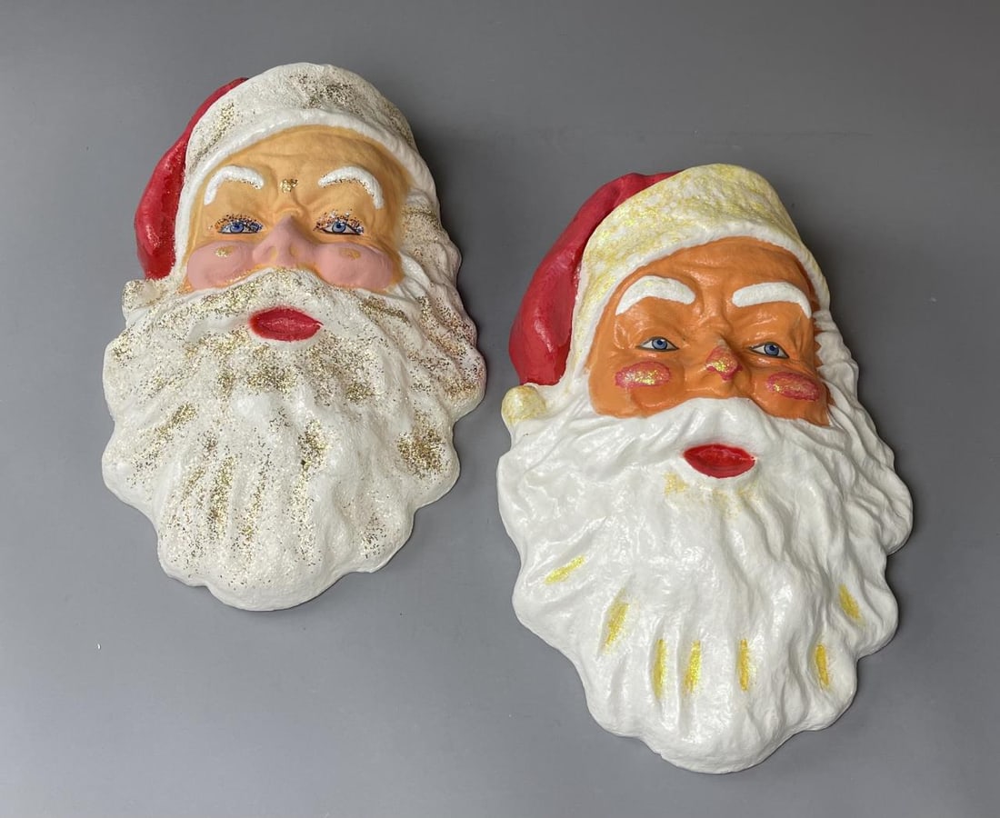 2 Paper Mache Santa Head Wall Decorations (1 of 4)