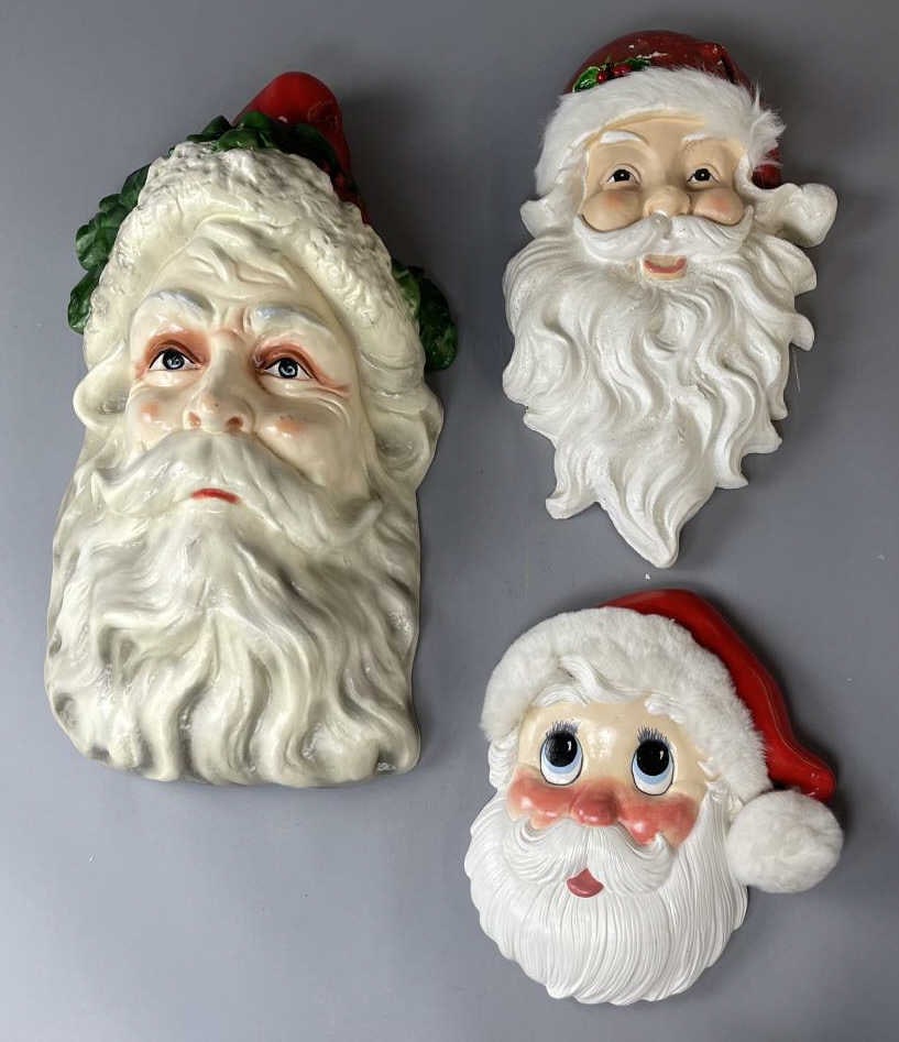 3 Santa Head Decor Plaster Wall Plaques (1 of 6)