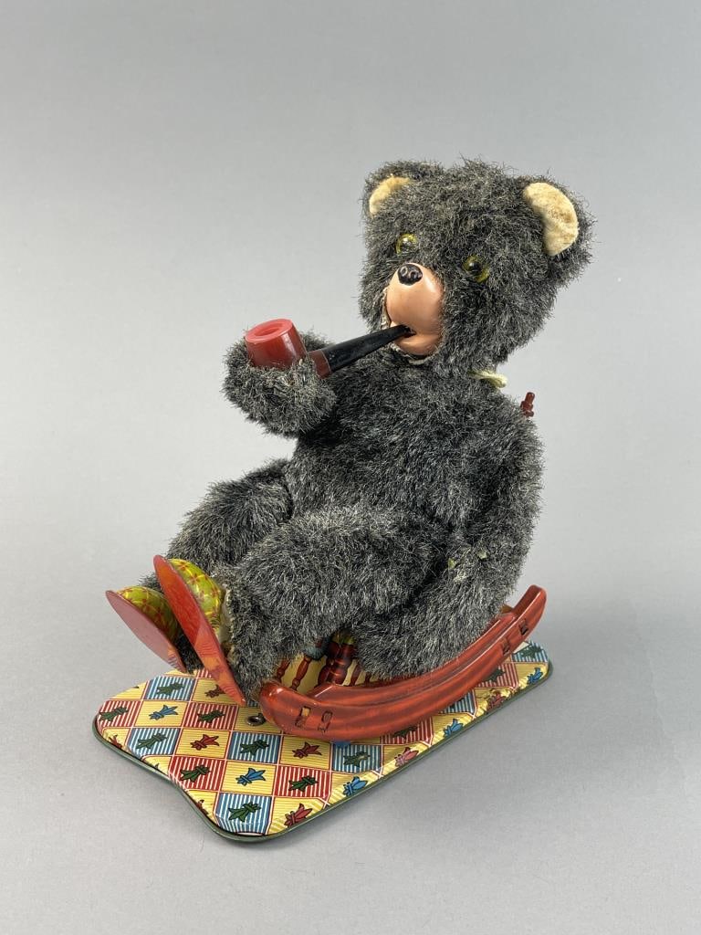 Alps Tin Litho Pipe Smoking Bear in Rocking Chair (1 of 6)