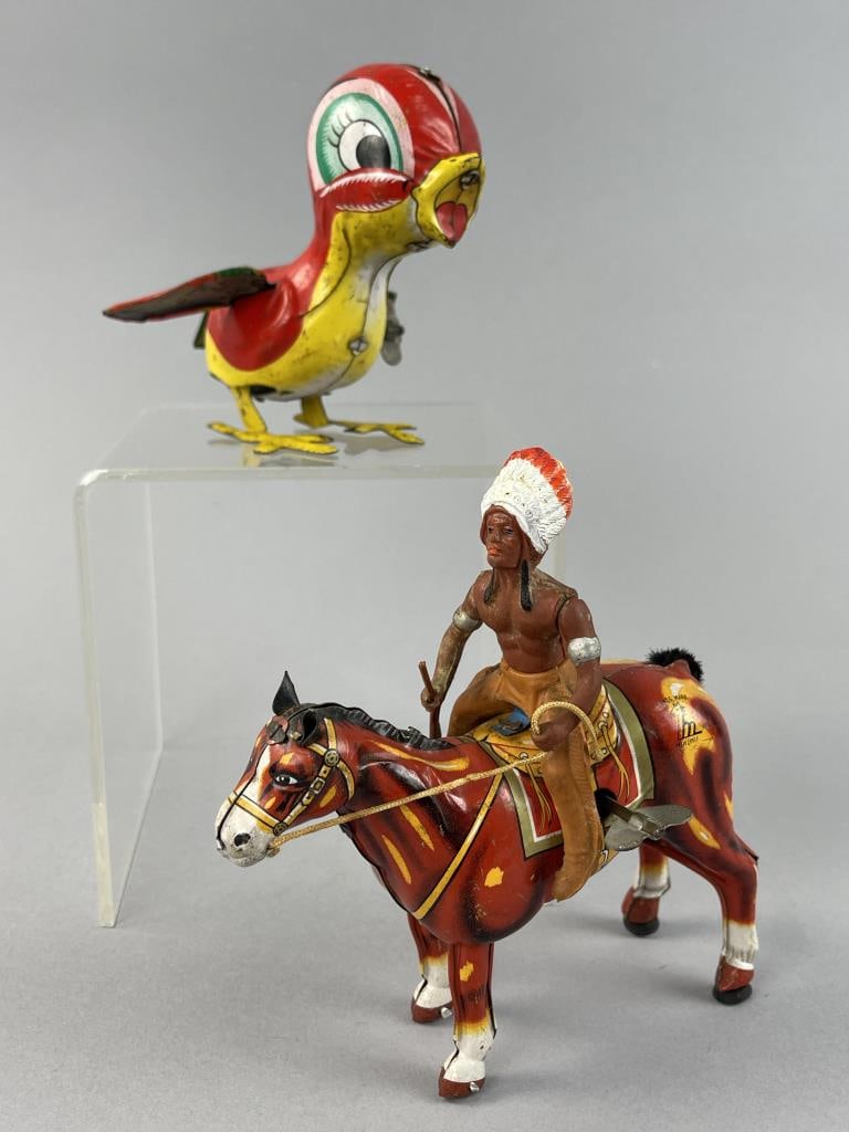 Tin Litho Mikuni Red Hopping Bird & Chief on Horse (1 of 7)