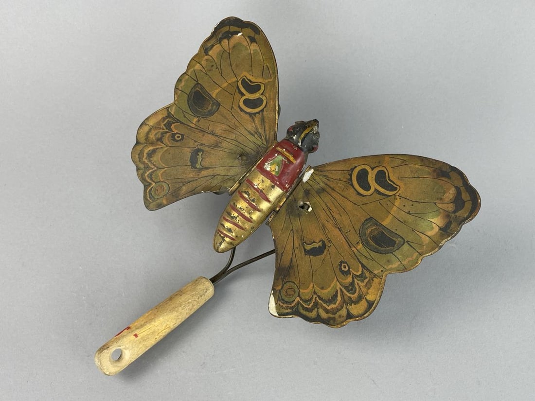 Tin Litho Mechanical Flapping Wing Push Butterfly (1 of 6)