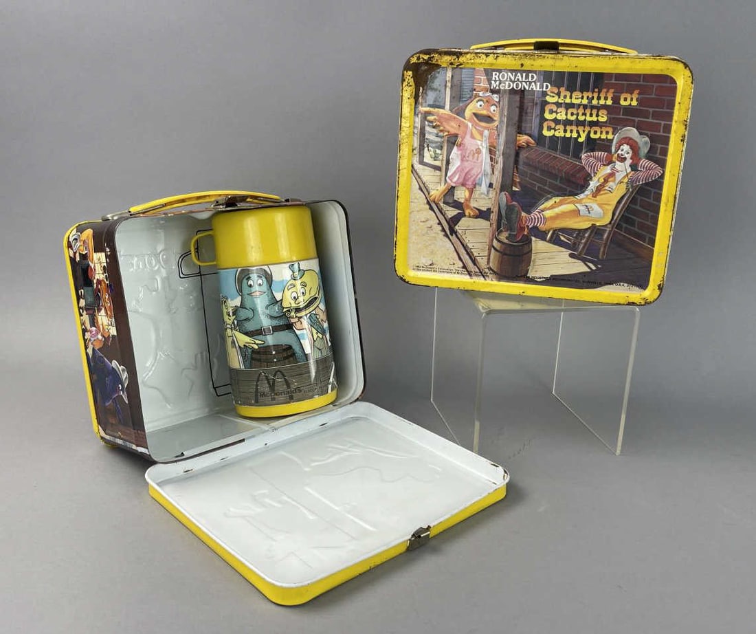 Ronald McDonald Sheriff of Cactus Canyon Lunch Box: Set of Aladdin 1982 lunch boxes, one has thermos. SHIPPING: In-House shipping available. Please read our Shipping Policies prior to bidding.