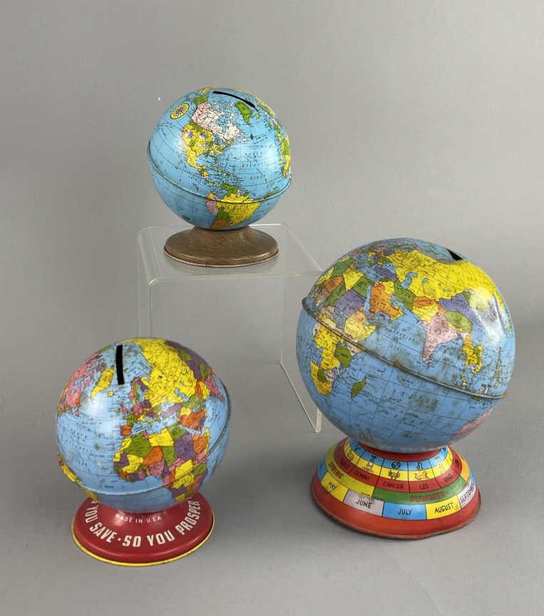 Ohio Art Tin Litho Globe Banks (1 of 9)