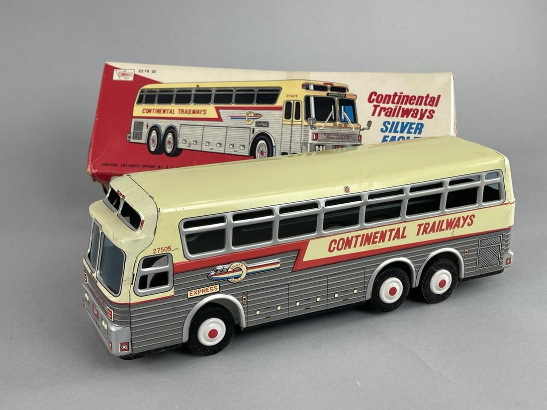 Charmy Toy Tin Litho Silver Eagle Bus In Box (1 of 8)
