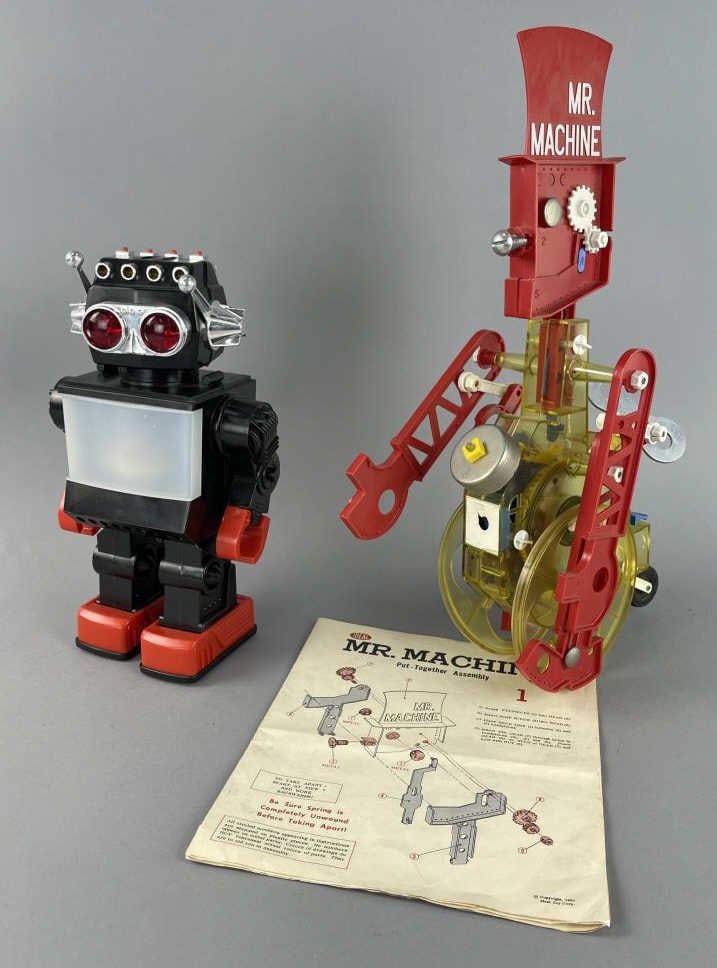 Mr. Machine and Saturn Robot: Ideal wind up Mr. Machine robot with instructions. Battery operated plastic robot made in China possibly by Kamco SHIPPING: In-House shipping available. Please read our Shipping Policies prior to bidd