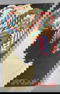 Bob Dylan Milton Glaser Greatest Hits Poster: Bob Dylan poster illustrated by Milton Glaser and was included originally with vinyl copies of the Greatest Hits album. Dylan in silhouette with psychedelic curly hair that may or may not spell out "E