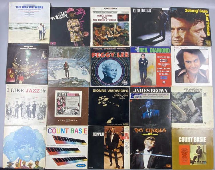 20 Vinyl Albums Jazz Pop Country Soul: Johnny Cash and Friends Columbia Special Products C 1077. Wynton Marsalis Hot House Flowers, Columbia FC 39530. Snow White and the Three Stooges Original Soundtrack Recording, Columbia CS 8450. Flip W