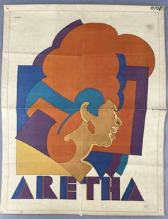 Aretha Franklin Poster Insert 1968: Poster insert from the November 1968 issue of Eye Magazine featuring a pop art psychedelic image of Aretha Franklin by Milton Glaser. 19 X 25 inches in size. SHIPPING: In-House Shipping availble on th