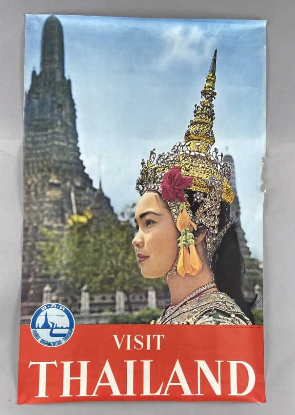 1960's Thailand Tourism Travel Poster: Thailand Travel Tourism poster from the 1960's, 22 1/2 X 35 1/2 inches in size. SHIPPING: In-House Shipping availble on this lot. Please read our Shipping Policies prior to bidding!