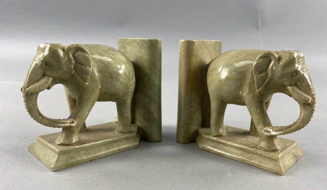 Carved Stone Elephant Bookends (1 of 8)