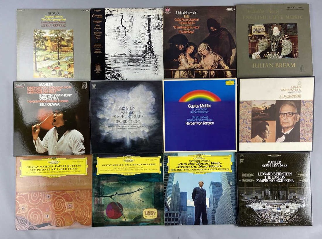 12 Albums Mahler, Dvorak, English Lute Music: Dvorak Symphonic Variations The Golden Spinning Wheel by The London Symphony Orchestra conducted by Istvan Kertesz, London CS 6721. Connoisseur Society Jean-Pierre Rampal Flute Concertos in Eighteenth