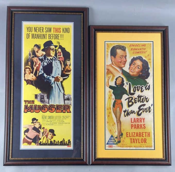 Posters The Mugger & Love is Better Than Ever: Movie posters for the Mugger (1958) starring Kent Smith and Love is Better Than Ever (1952) starring Elizabeth Taylor and Larry Parks. Both original lobby posters have been matted and framed. With mat