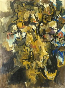 Allen Leepa Abstract Expressionist Oil on Canvas: Allen Leepa (American, 1919-2009) Studied at Columbia University, Hans Hoffman School. Abstract expressionist oil on canvas painting circa mid 20th century. Signed lower right. Framed size