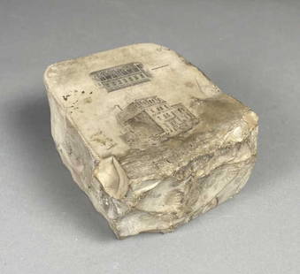 19th Century Lithography Printing Stone: Lithograph printing stone dating to the late 19th century depicting 2 architectural images. 6-1/2" x 5" x 3-1/8"