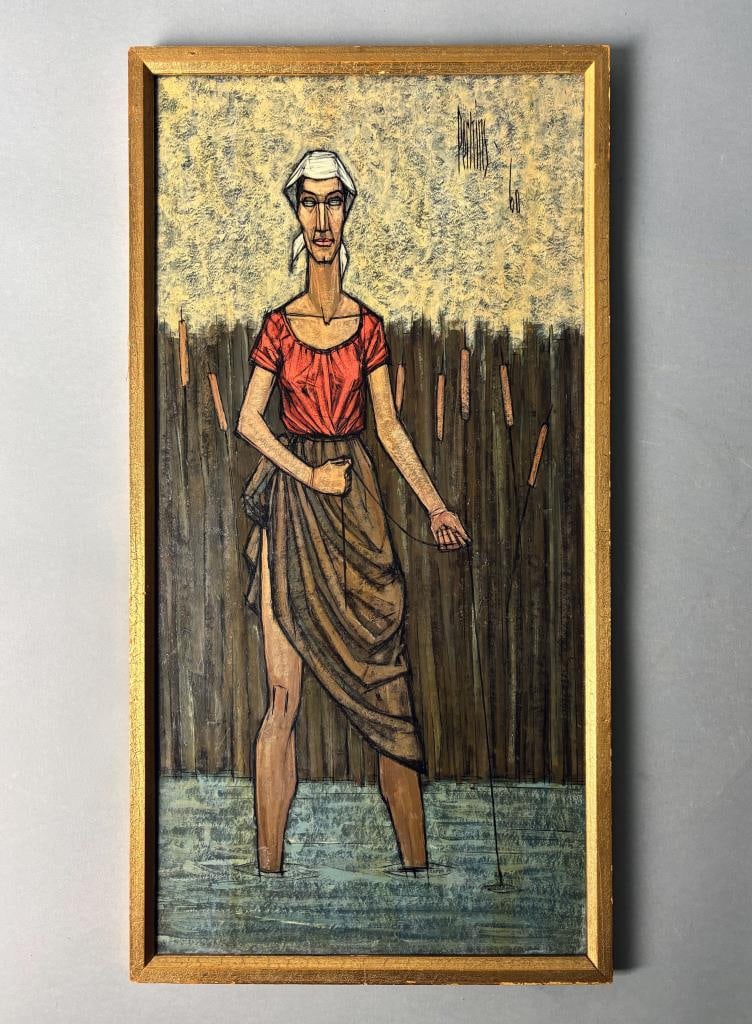 Philip Perkins Oil Painting of Female Figure: Philip Perkins (American, 1914-1968) mid 20th century signed oil painting on masonite of woman figure. Painting is in wood gilt frame and has "#644" written on the back - in frame this piece measures