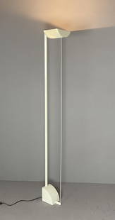 Robert Sonneman for George Kovacs Floor Lamp: Postmodern white enameled metal floor lamp circa 1980s. Height 71-1/2". The previous owner operated the lamp with a wall switch and there is no switch on the lamp itself.