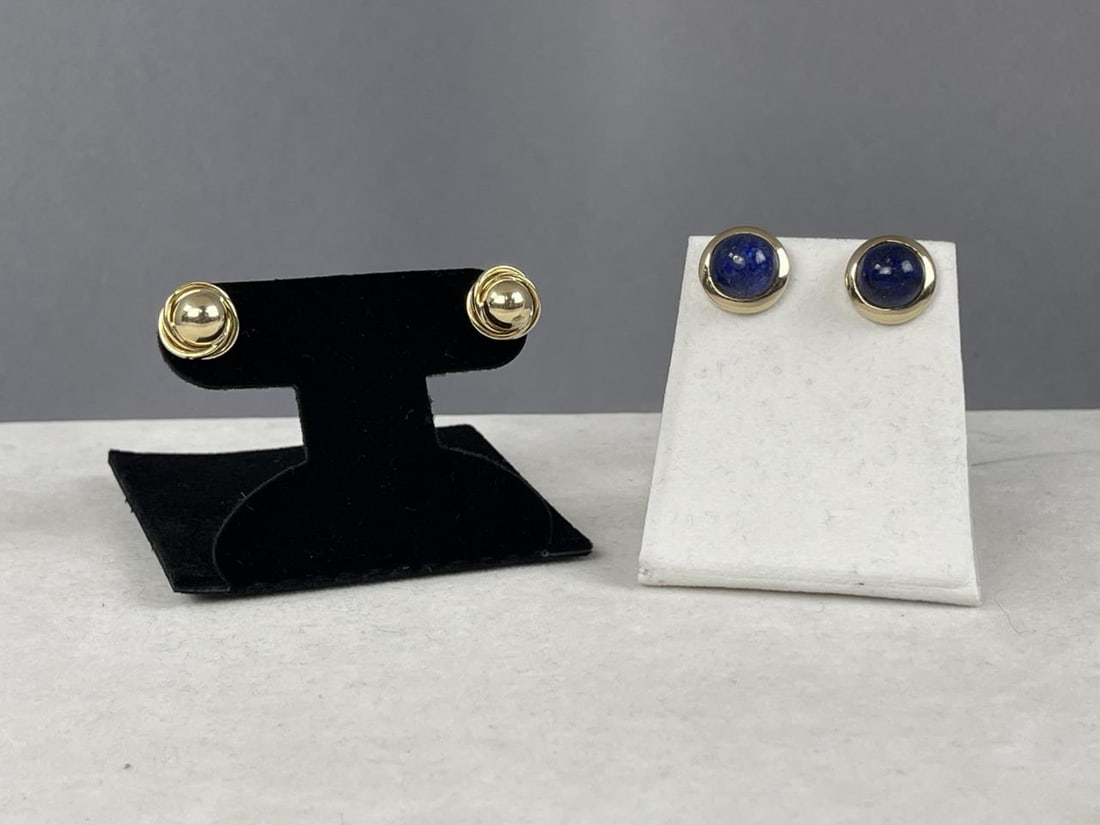 14K Half Ball Love Knot Lapis Lazuli Stud Earrings (1 of 5)