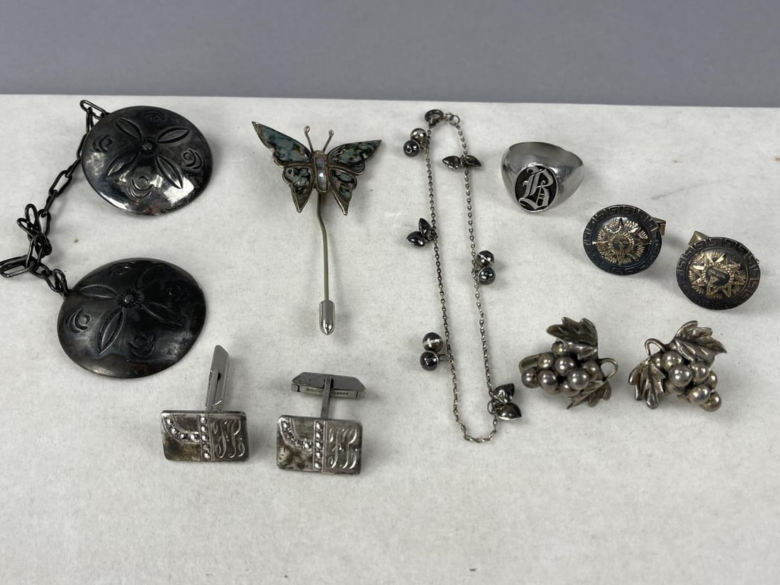 Silver Cuff Links, Earrings, Hat Pin, Anklet (1 of 4)
