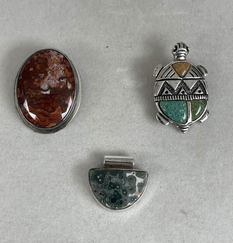 Sterling Silver Turtle Ocean Jasper Agate Charm (1 of 3)