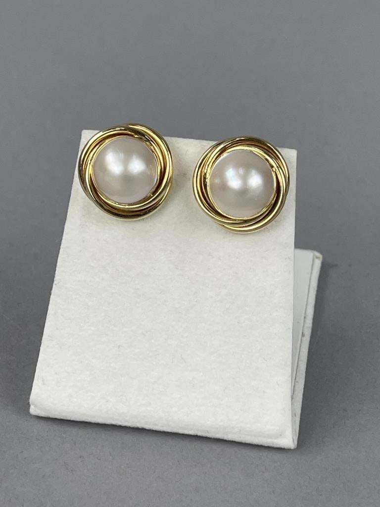 14K Yellow Gold Mabe Pearl Button Post Earrings (1 of 3)