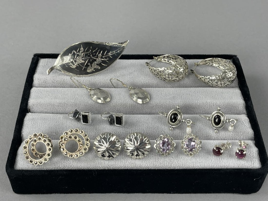 Sterling Silver Post and Dangle Earrings, Siam Pin (1 of 8)