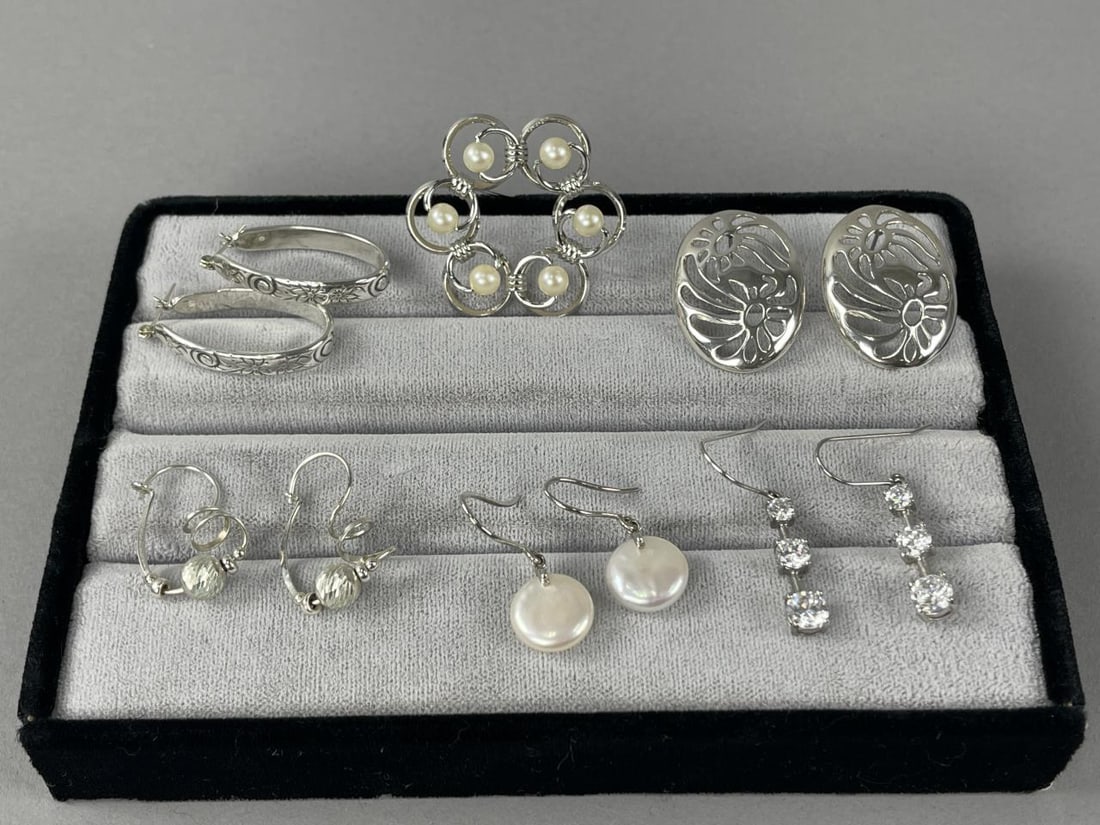 Sterling Silver Earrings and Von Dell Brooch (1 of 6)