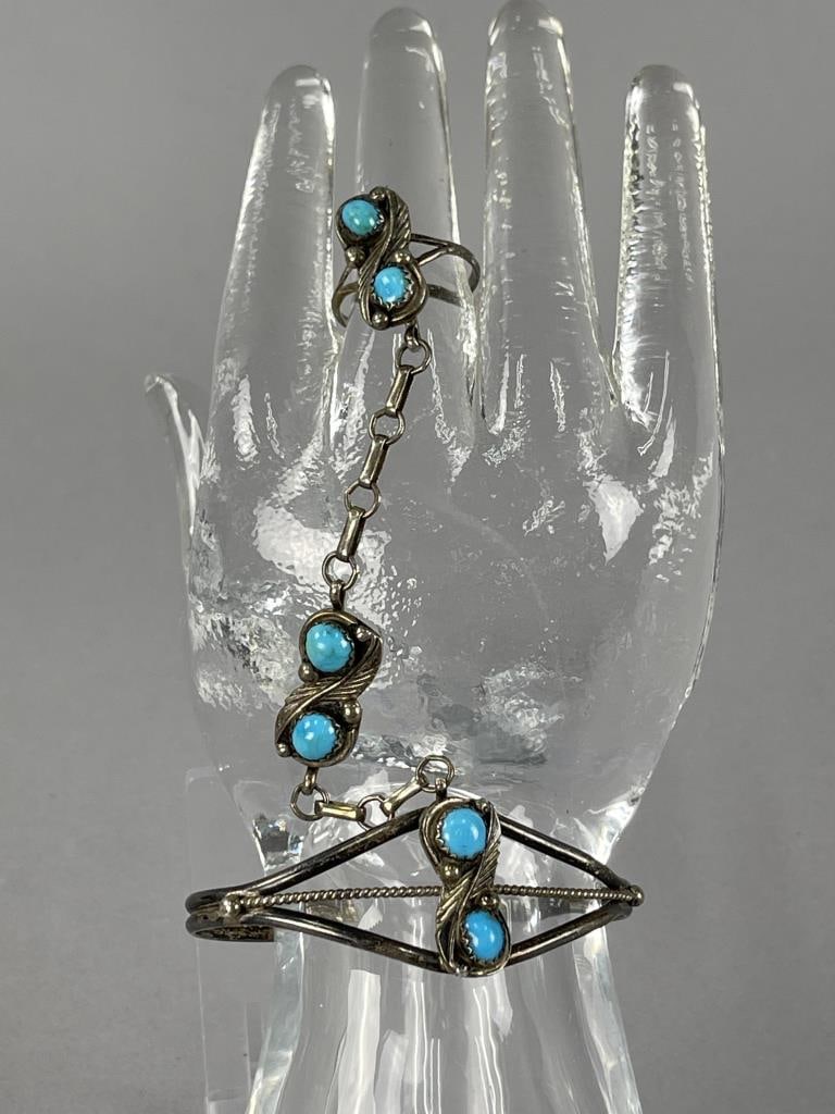 Sterling Silver Turquoise Cuff Bracelet Ring Set (1 of 3)