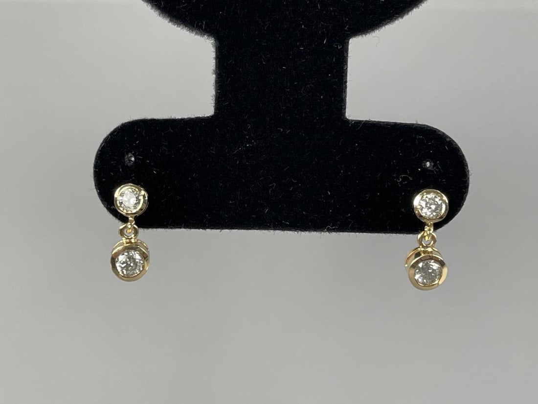 14K Double Diamond Bezel Dangle Post Earrings (1 of 3)