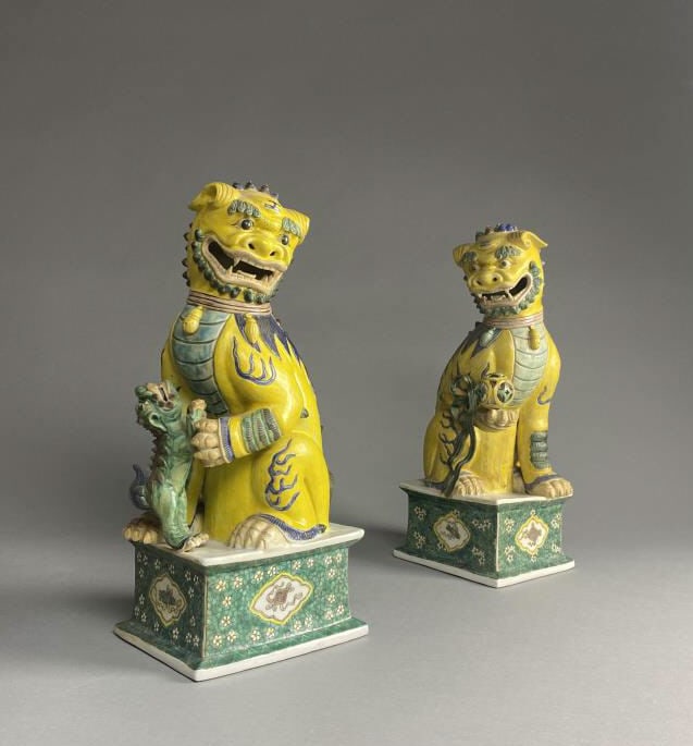 Pair Chinese Famille Verte Porcelain Foo Dogs (1 of 10)