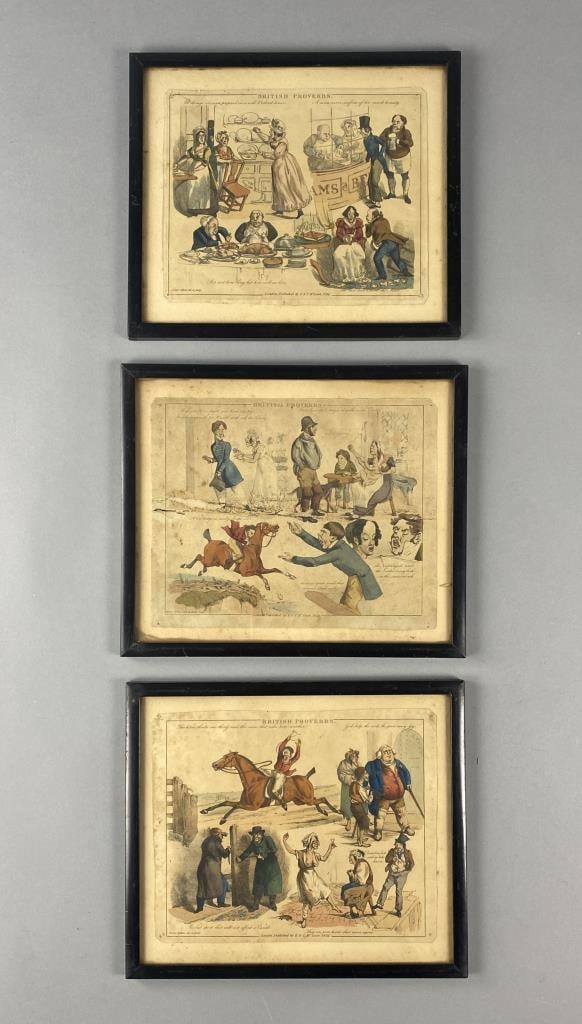 3 Framed Henry Alken British Proverbs Etchings (1 of 6)