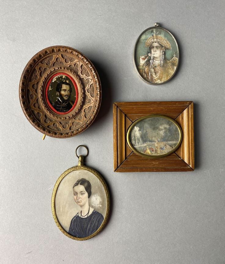 4 Antique Miniature Framed Paintings 19th C. (1 of 7)
