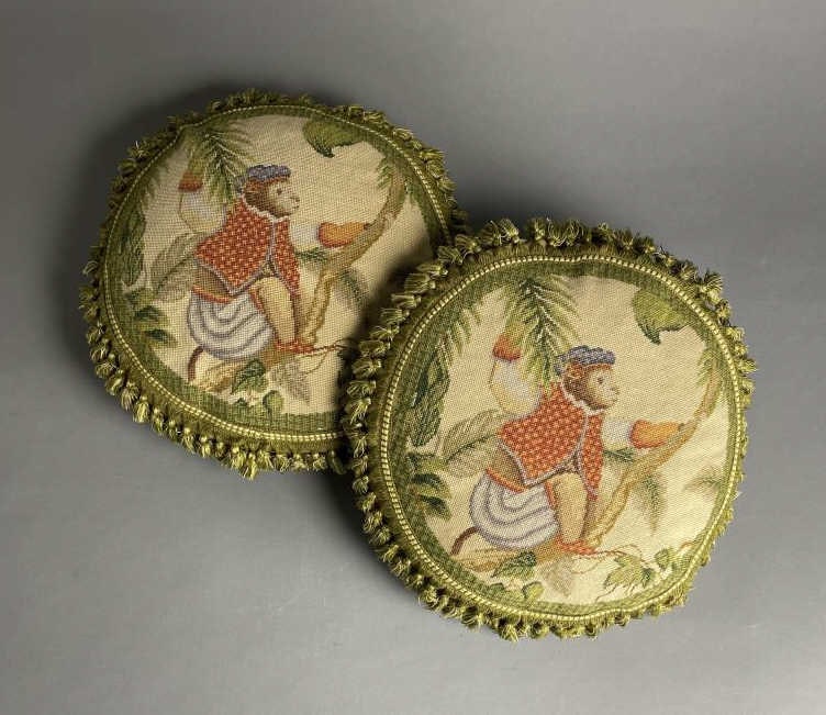 Pair Singerie Monkey Needlepoint Pillow (1 of 4)