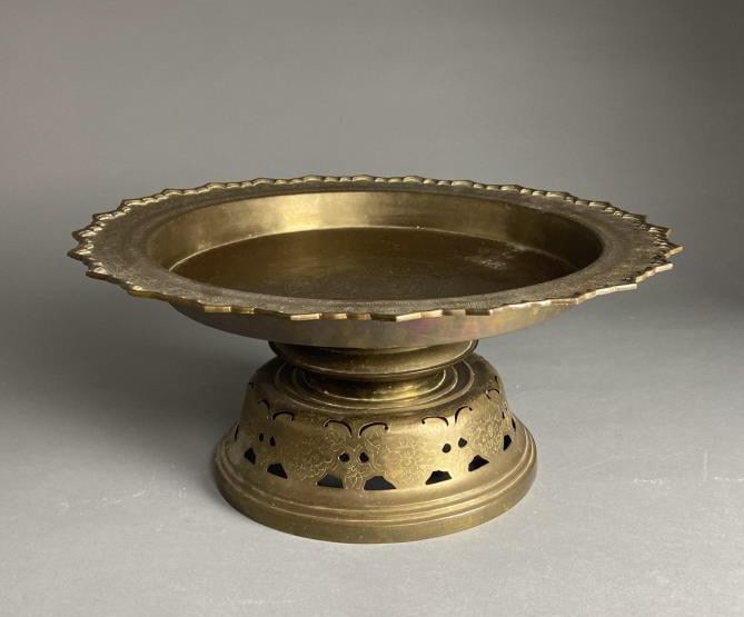 19th C. Large Brass Tazza Pedestal Centerpiece (1 of 6)