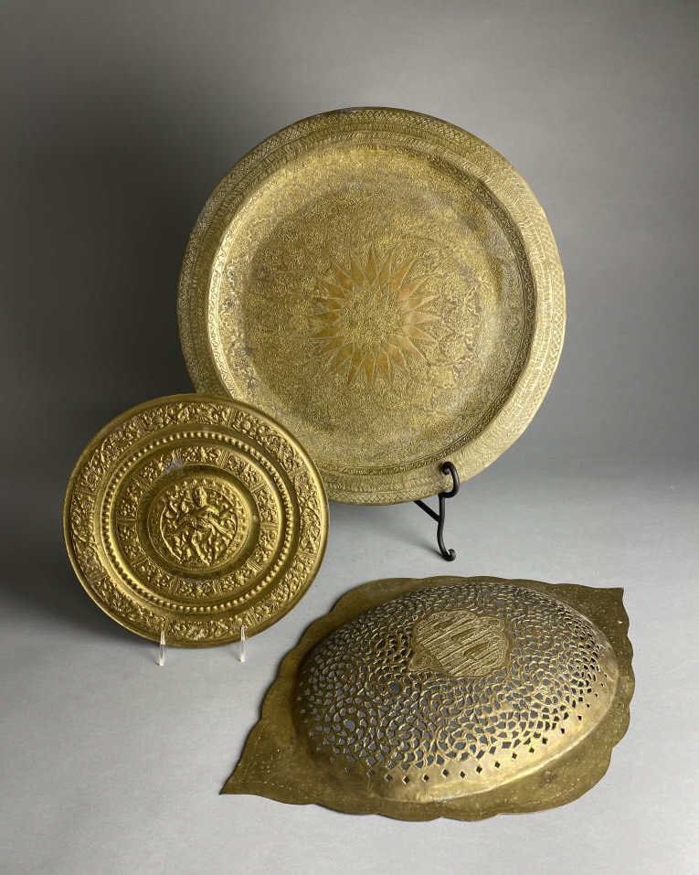 3 Ornate Antique Brass Pieces Repousse and Chased (1 of 7)