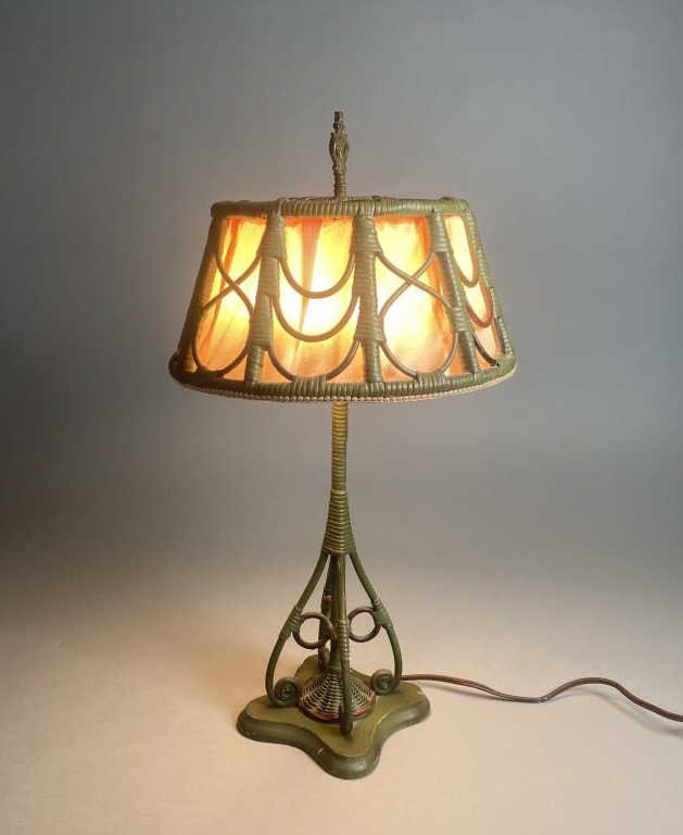Green Wicker Table Lamp Early 20th Century (1 of 7)