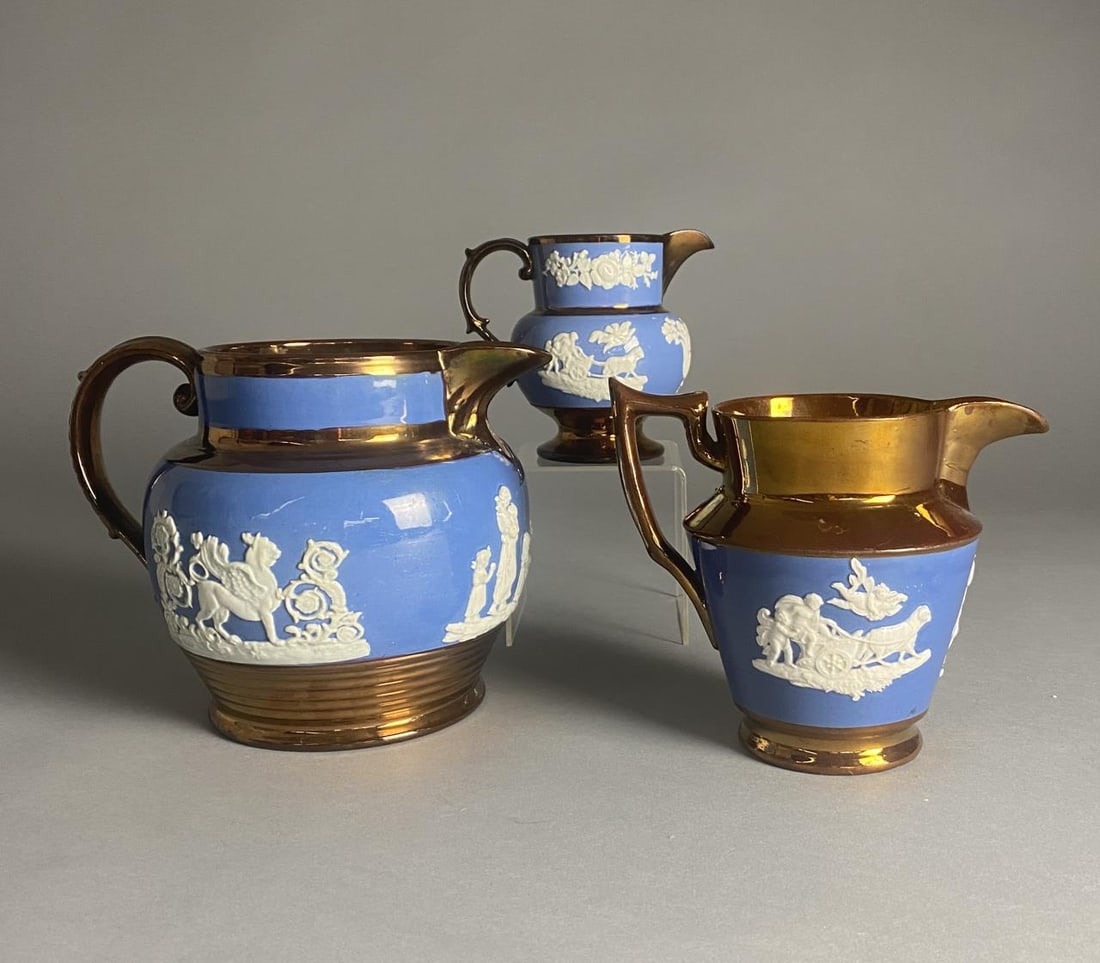3 Early 19th C. English Copper Lustreware Pitchers (1 of 7)