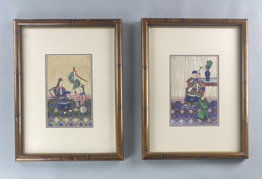 Pair Chinese Pith Paintings Imperial Court Scenes (1 of 9)